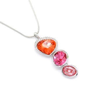 Elegant Swarovski element crystal heart and pink oval stone pendant necklace, platinum plated copper fashion jewelry for wholesale at junejewelry.com.