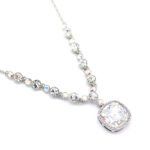 Wholesale Swarovski element square necklace in real gold and white gold plating, geometric crystal pendant for parties, JuneJewelry collection.