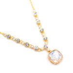 Wholesale Swarovski element square necklace in real gold and white gold plating, geometric crystal pendant for parties, JuneJewelry collection.