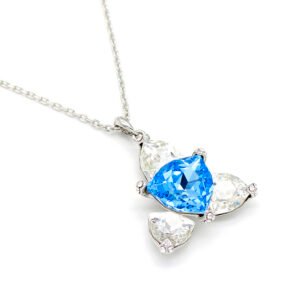 Wholesale Swarovski element triangle crystal necklace, geometric triangle pendant in white gold plated copper, minimalist fashion jewelry, junejewelry unique design.