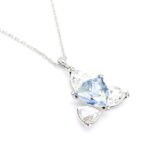 Wholesale Swarovski element triangle crystal necklace, geometric triangle pendant in white gold plated copper, minimalist fashion jewelry, junejewelry unique design.