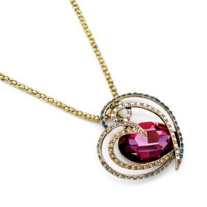 Sparkling Swarovski element crystal teardrop heart pendant necklace in 18K gold plated copper, unique fashion jewelry for wholesale at junejewelry.com.