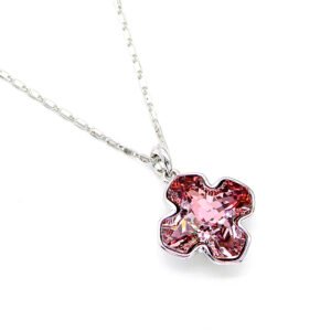 Sparkling Swarovski element snowflake crystal pendant necklace, silver-tone white gold plated copper jewelry, minimalist style from junejewelry.com.