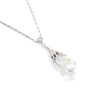 Sparkling Swarovski element teardrop crystal pendant necklace in white gold plated copper for fashion jewelry wholesale at junejewelry.com.