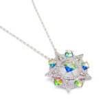 Wholesale Swarovski element snowflake crystal necklace, 18K gold and white gold plated brass snowflake pendant, elegant winter daily wear, junejewelry unique design.