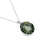 Sparkling Swarovski element oval crystal pendant necklace, minimalist white gold plated jewelry for wholesale at junejewelry.com.