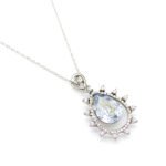 Elegant Swarovski element teardrop crystal pendant necklace in white gold plated copper, minimalist fashion jewelry wholesale at junejewelry.com.