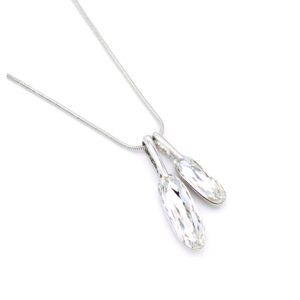 Trendy Swarovski element double vertical bar crystal pendant necklace, white gold plated copper, high-quality fashion jewelry wholesale at junejewelry.com.