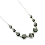 High-quality white gold plated Swarovski element mixed size round crystal half tennis necklace for wholesale at junejewelry.com.