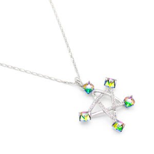Swarovski element star crystal necklace for daily wear, white gold plated star pendant.