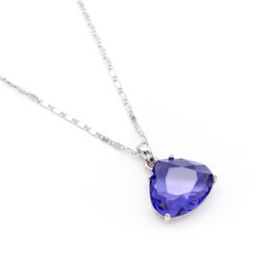 Wholesale Purple Swarovski element crystal triangle necklace, minimalist triangle pendant in white gold plated copper, sparkling daily wear jewelry.