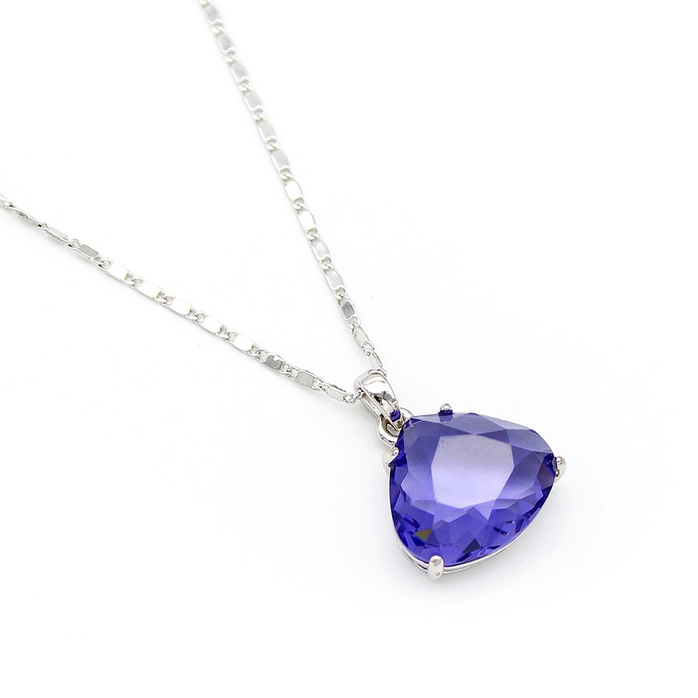 A100008N-001.108.A Wholesale Purple Swarovski element crystal triangle necklace, minimalist triangle pendant in white gold plated copper, sparkling daily wear jewelry.