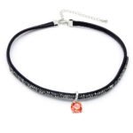 Black leather Swarovski element crystal leather choker with round crystals, 18K white gold plated.