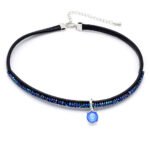 Black leather Swarovski element crystal leather choker with round crystals, 18K white gold plated.