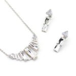 Wholesale Swarovski element rectangle jewelry set: rectangle crystal necklace, matching earrings, ring, and bracelet in real gold plated copper.