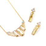 Wholesale Swarovski element rectangle jewelry set: rectangle crystal necklace, matching earrings, ring, and bracelet in real gold plated copper.
