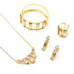 Wholesale Swarovski element rectangle jewelry set: rectangle crystal necklace, matching earrings, ring, and bracelet in real gold plated copper.