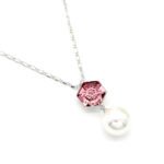 Elegant Swarovski element hexagon crystal and pearl pendant necklace, copper with white gold plating, fashion jewelry wholesale at junejewelry.com.