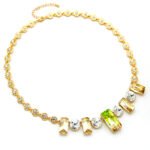 Luxury Swarovski element rectangular crystal necklace earrings bracelet set for wholesale, gold plated copper.