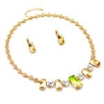 Luxury Swarovski element rectangular crystal necklace earrings bracelet set for wholesale, gold plated copper.