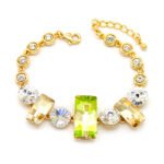 Luxury Swarovski element rectangular crystal necklace earrings bracelet set for wholesale, gold plated copper.