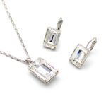 Elegant rectangle white Swarovski element crystal jewelry set, white gold plated copper for wholesale.