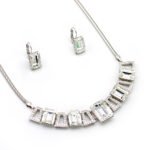 Elegant rectangle white Swarovski element crystal jewelry set, white gold plated copper for wholesale.