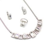 Elegant rectangle white Swarovski element crystal jewelry set, white gold plated copper for wholesale.