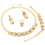 Luxury yellow Swarovski element crystal necklace earrings bracelet set for wedding wholesale, gold plated copper.