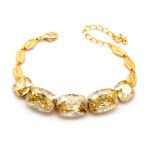 Luxury yellow Swarovski element crystal necklace earrings bracelet set for wedding wholesale, gold plated copper.