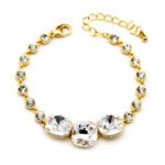 Minimalist white square Swarovski element crystal jewelry set for daily wear, gold plated copper wholesale.