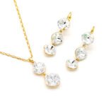 Minimalist white square Swarovski element crystal jewelry set for daily wear, gold plated copper wholesale.