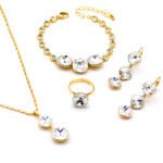 Minimalist white square Swarovski element crystal jewelry set for daily wear, gold plated copper wholesale.