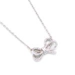 Cute Swarovski element bowknot pendant necklace in white gold and rose gold plating, unique fashion jewelry wholesale from junejewelry.com.