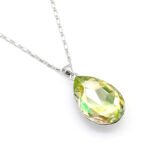 Elegant teardrop-shaped Swarovski element crystal pendant necklace with white gold plating, available for fashion jewelry wholesale at junejewelry.com.