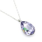 Elegant teardrop-shaped Swarovski element crystal pendant necklace with white gold plating, available for fashion jewelry wholesale at junejewelry.com.