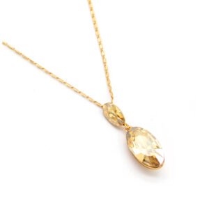 Elegant double oval Swarovski element crystal pendant necklace in white gold and rose gold, wholesale fashion jewelry for daily wear at junejewelry.com.