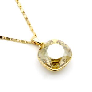 Wholesale 12mm crystal pendant necklace featuring platinum plated copper with clear cushion cut Swarovski element crystal from JuneJewelry.com.