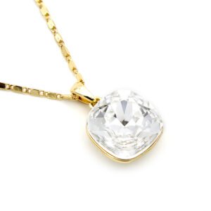 Wholesale 12mm crystal pendant necklace featuring platinum plated copper with clear cushion cut Swarovski element crystal from JuneJewelry.com.