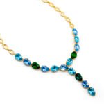Elegant gold plated Swarovski element crystal teardrop Y necklace for wholesale from junejewelry.com.