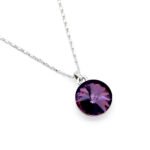 Single round Swarovski element crystal pendant necklace in white gold plating, available in multiple colors for wholesale at junejewelry.com.