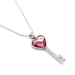 Wholesale Swarovski element heart key necklace: heart-shaped crystal key pendant on a high-quality real gold plated copper chain.