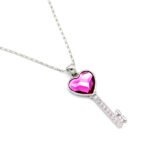 Wholesale Swarovski element heart key necklace: heart-shaped crystal key pendant on a high-quality real gold plated copper chain.