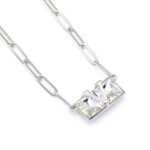 Punk style Swarovski element rectangular crystal pendant necklace with V letter, available in gold and white gold plating at junejewelry.com.