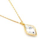 Sparkling Swarovski element rhombus crystal necklace, geometric diamond shape pendant, available in multiple colors and gold plating.