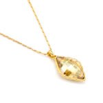 Sparkling Swarovski element rhombus crystal necklace, geometric diamond shape pendant, available in multiple colors and gold plating.