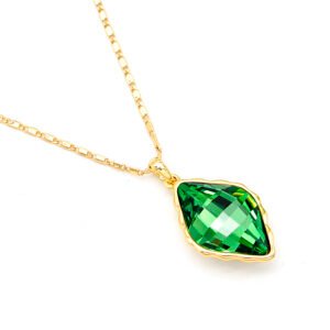 Sparkling Swarovski element rhombus crystal necklace, geometric diamond shape pendant, available in multiple colors and gold plating.