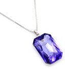 Minimalist rectangle-shaped Swarovski element crystal pendant necklace in white gold plated copper for fashion jewelry wholesale at junejewelry.com.