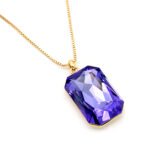 Minimalist rectangle-shaped Swarovski element crystal pendant necklace in white gold plated copper for fashion jewelry wholesale at junejewelry.com.