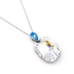 Elegant Swarovski element drop and rectangle crystal pendant necklace in white gold plated copper for fashion jewelry wholesale at junejewelry.com.